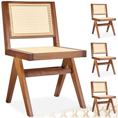 tectake® Esszimmerstühle, Korbsessel Wiener Geflecht, Esstisch Stühle, Essstühle, Küchenstühle 4er Set, Stühle Esszimmer, Sessel Wohnzimmer - Eiche dunkel ohne Armlehne, 4er Set von tectake