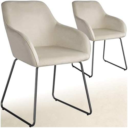 tectake® Esszimmerstühle Samtstoff, Stühle 2er Set, Armlehnstuhl Esszimmer, Sessel Wohnzimmer, Schminktisch Stuhl, Office Chair, Schlafzimmer, Lounge Möbel - Creme/schwarz, 2er Set von tectake
