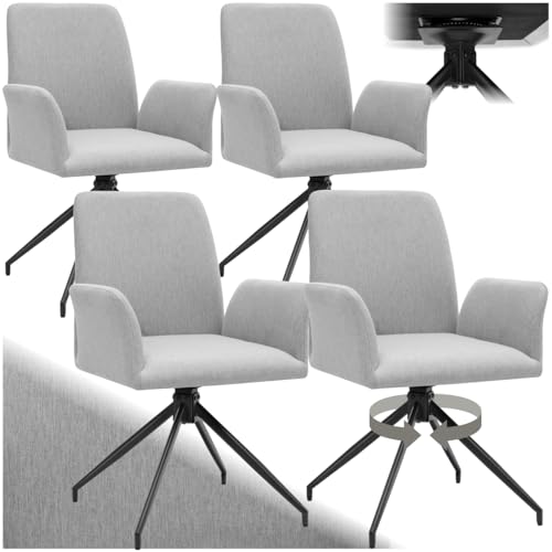 tectake® Esszimmerstühle mit Armlehne, Sessel, Esstisch Stühle Küchentisch und Dining Lounge, als Schminktisch Stuhl oder Office Chair, Drehstuhl Esszimmer, Küchenstühle, Essstühle, hellgrau, 4er Set von tectake