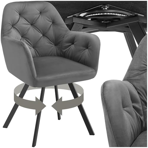tectake® Esszimmerstuhl drehbar mit Armlehne, Samtstoff Drehstuhl ergonomisch, Möbel für Wohnzimmer, Stühle für Dining Lounge, Office, als Schminkstuhl oder Schreibtischstuhl - anthrazit von tectake