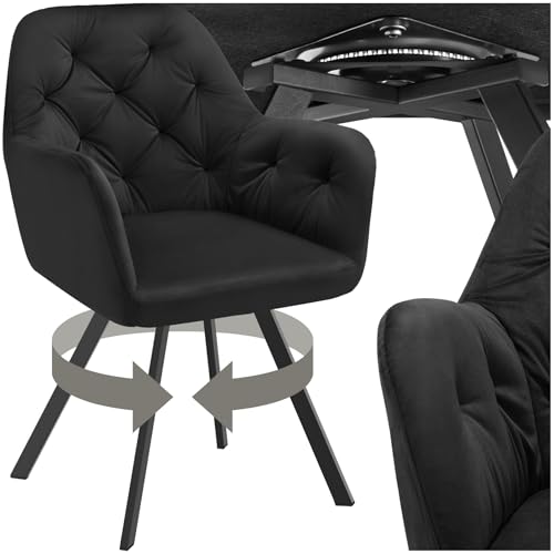 tectake® Esszimmerstuhl drehbar mit Armlehne, Samtstoff Drehstuhl ergonomisch, Möbel für Wohnzimmer, Stühle für Dining Lounge, Office, als Schminkstuhl oder Schreibtischstuhl - schwarz von tectake