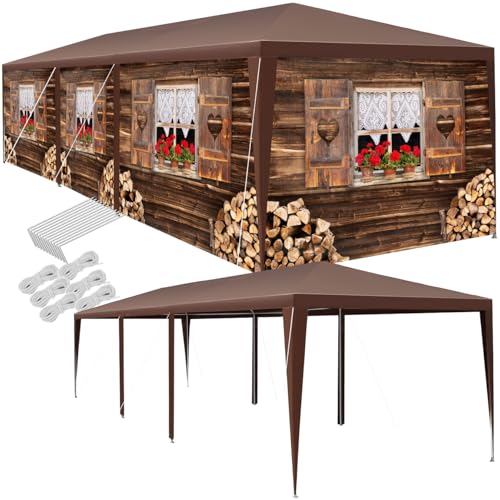 tectake® Garten oder Festival Pavillon, Zelt, Almchalet 3D Design, mit 6 Seitenteile, Partyzelt für Terrasse, Unterstand für Gartenmöbel, Event Shelter, Verkaufsstand (3x9 m) von tectake