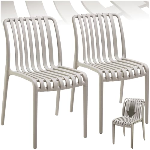 tectake® Gartenstühle stapelbar, Gartenmöbel Set, Balkon Möbel, Bistro Set, Sessel, Outdoor Möbel, Balkonmöbel, Terrassenmöbel - Taupe, 2er Set von tectake