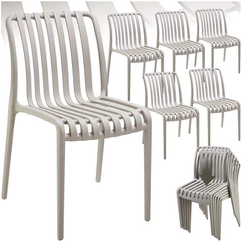 tectake® Gartenstühle stapelbar, Gartenmöbel Set, Balkon Möbel, Bistro Set, Sessel, Outdoor Möbel, Balkonmöbel, Terrassenmöbel - Taupe, 6er Set von tectake