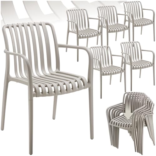 tectake® Gartenstühle stapelbar, Gartenmöbel Set, Balkon Möbel, Bistro Set, Sessel, Outdoor Möbel, Balkonmöbel, Terrassenmöbel - Taupe, 6er Set von tectake