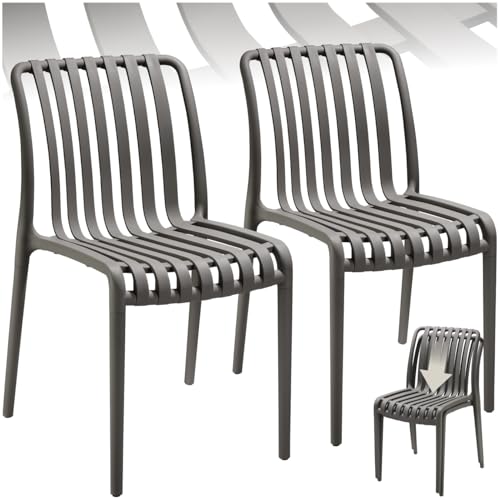 tectake® Gartenstühle stapelbar, Gartenmöbel Set, Balkon Möbel, Bistro Set, Sessel, Outdoor Möbel, Balkonmöbel, Terrassenmöbel - anthrazit, 2er Set von tectake