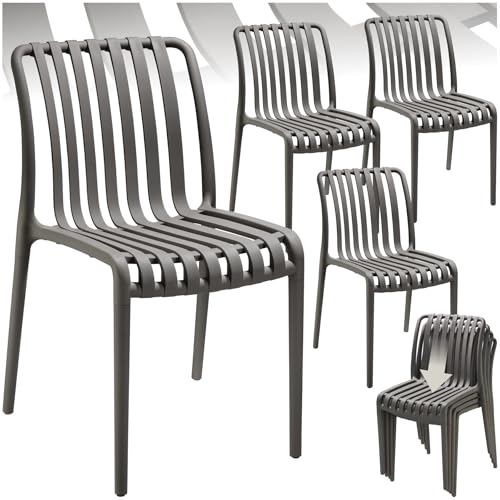 tectake® Gartenstühle stapelbar, Gartenmöbel Set, Balkon Möbel, Bistro Set, Sessel, Outdoor Möbel, Balkonmöbel, Terrassenmöbel - anthrazit, 4er Set von tectake