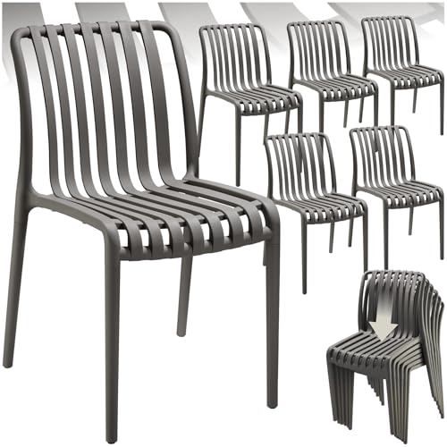 tectake® Gartenstühle stapelbar, Gartenmöbel Set, Balkon Möbel, Bistro Set, Sessel, Outdoor Möbel, Balkonmöbel, Terrassenmöbel - anthrazit, 6er Set von tectake
