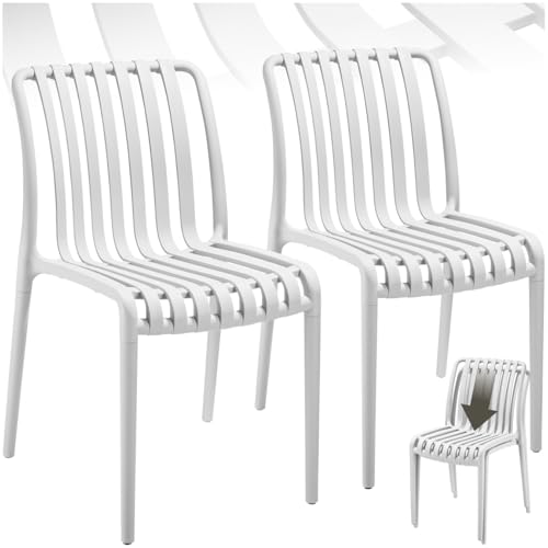 tectake® Gartenstühle stapelbar, Gartenmöbel Set, Balkon Möbel, Bistro Set, Sessel, Outdoor Möbel, Balkonmöbel, Terrassenmöbel - weiß, 2er Set von tectake