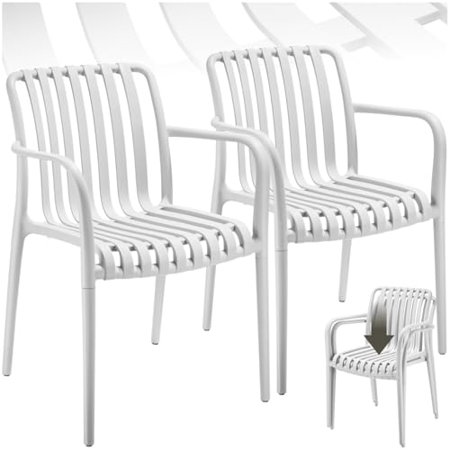 tectake® Gartenstühle stapelbar, Gartenmöbel Set, Balkon Möbel, Bistro Set, Sessel, Outdoor Möbel, Balkonmöbel, Terrassenmöbel - Creme, 2er Set von tectake