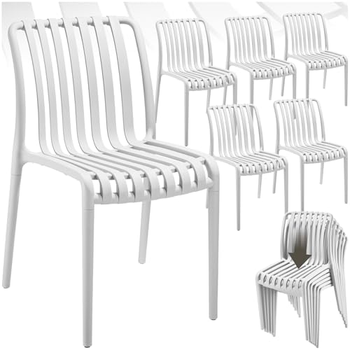 tectake® Gartenstühle stapelbar, Gartenmöbel Set, Balkon Möbel, Bistro Set, Sessel, Outdoor Möbel, Balkonmöbel, Terrassenmöbel - weiß, 6er Set von tectake