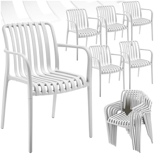 tectake® Gartenstühle stapelbar, Gartenmöbel Set, Balkon Möbel, Bistro Set, Sessel, Outdoor Möbel, Balkonmöbel, Terrassenmöbel - Creme, 6er Set von tectake