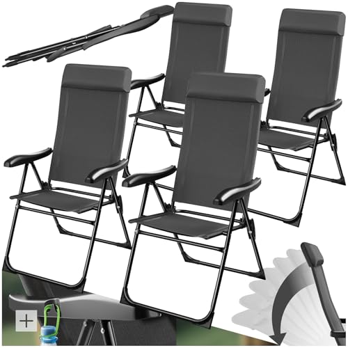 tectake® Hochlehner, Gartenmöbel Set, Klappstuhl 7-Fach verstellbar, Campingstuhl, Klappstühle Balkon Möbel, Camping Stuhl - anthrazit, 4er Set von tectake
