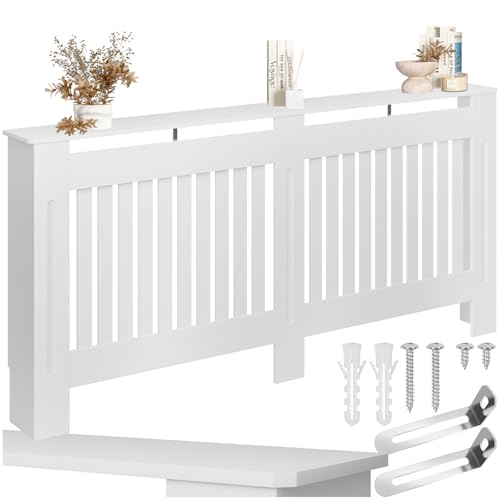 tectake® Heizkörperverkleidung, Holzverkleidung MDF, Heizungsverkleidung weiß mit Lamellen, Heizkörperabdeckung, Heizungsabdeckung, Verkleidung für Heizkörper, skandinavisch - 172,3 x 19 x 82 cm von tectake