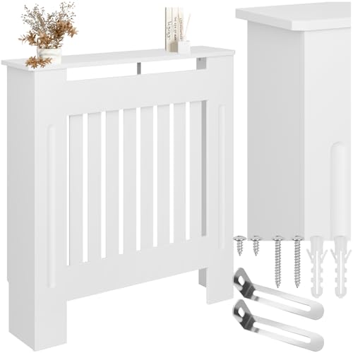 tectake® Heizkörperverkleidung, Holzverkleidung MDF, Heizungsverkleidung weiß mit Lamellen, Heizkörperabdeckung, Heizungsabdeckung, Verkleidung für Heizkörper, skandinavisch - 78 x 19 x 82 cm von tectake