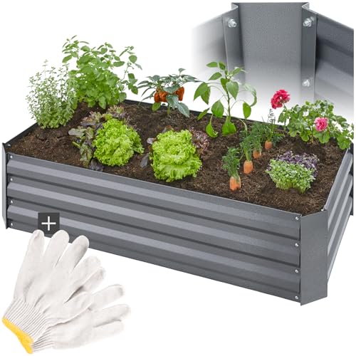 tectake® Hochbeet aus verzinktem Stahl, Frühbeet, Gewächshaus klein, Pflanzkasten, als Anzucht Kräuterbeet, Terrassen Deko, erhöhter Blumenkübel, Gewächshaus Balkon - 200l, 120 x 60 x 30 cm von tectake