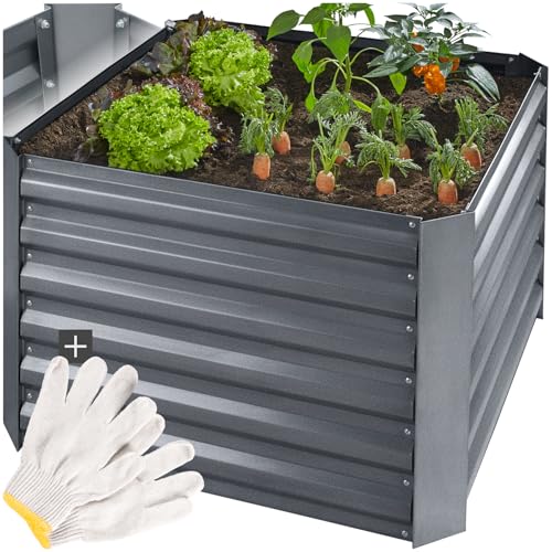 tectake® Hochbeet aus verzinktem Stahl, Frühbeet, Gewächshaus klein, Pflanzkasten, als Anzucht Kräuterbeet, Terrassen Deko, erhöhter Blumenkübel, Gewächshaus Balkon - 360l, 80 x 80 x 57 cm von tectake