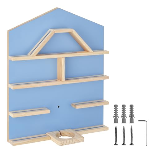 tectake® Holz Regal mit Magnetstreifen für Wand Montage, Wandregal für's Kinderzimmer, Aufbewahrung Musikbox, für Tonies Tonie Hörfiguren und Toniebox (blau) von tectake