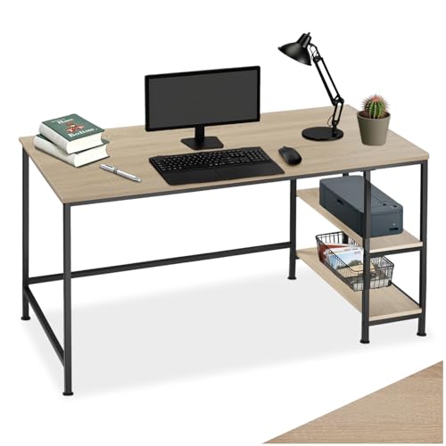 tectake® Industrial Bürotisch mit 2X Ablage Schreibtisch, 85,5 x 46,5 x 140 cm, Computertisch, PC Tisch, Gaming Desk, Arbeitstisch, Möbel für Arbeitszimmer, Industrial Holz hell, Eiche Sonoma von tectake