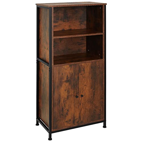 tectake® Industrial Highboard, Kommode mit offenen Fächern und Schrankfach, Sideboard, Flur Möbel, Wohnzimmerschrank, Bücherschrank, schmaler Schrank Schlafzimmer (Industrial Dunkelbraun) von tectake