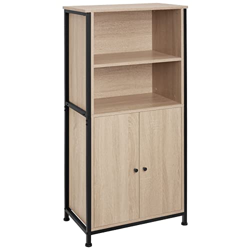 tectake® Industrial Highboard, Kommode mit offenen Fächern und Schrankfach, Sideboard, Flur Möbel, Wohnzimmerschrank, Bücherschrank, schmaler Schrank Schlafzimmer (Industrial Holz hell, Eiche Sonoma) von tectake