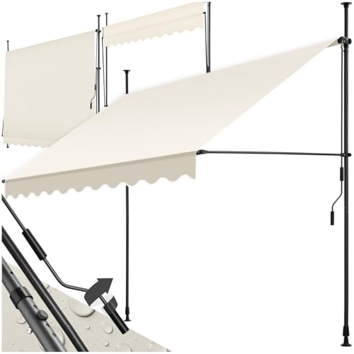 tectake® Klemmmarkise mit Handkurbel, Balkon Markise ohne Bohren, Markise höhenverstellbar, UV-beständig, wasserabweisend, Terrassenüberdachung, Sonnenschutz Terrasse & Balkon, Breite 250 cm - beige von tectake