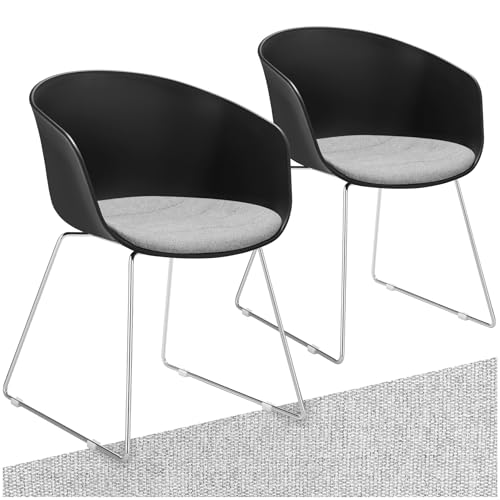 tectake® Kunststoff Armlehnstuhl, bequemer Esszimmerstuhl, Bürostuhl mit weich gepolsterten Sitzkissen, Chrom Stahlbeine, ergonomischer Stuhl, Esszimmerstühle, Küchenstuhl, Schalenstuhl - 2er Set von tectake