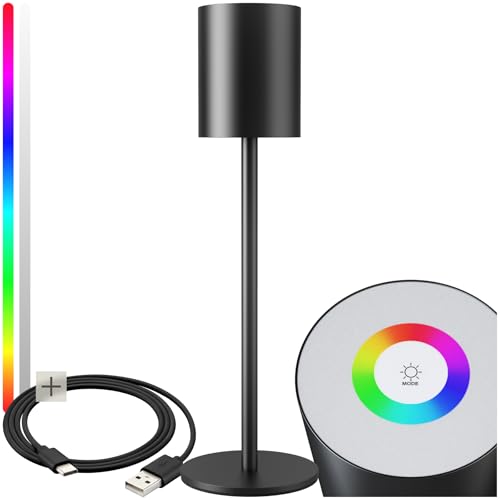 tectake® LED Tischlampe Modern Design, LED Lampe dimmbar, als Leselampe, Nachtlicht, für Esstisch, kleine Lampe Wohnzimmer, Lampe Tisch oder Flur, Stehlampe - schwarz von tectake