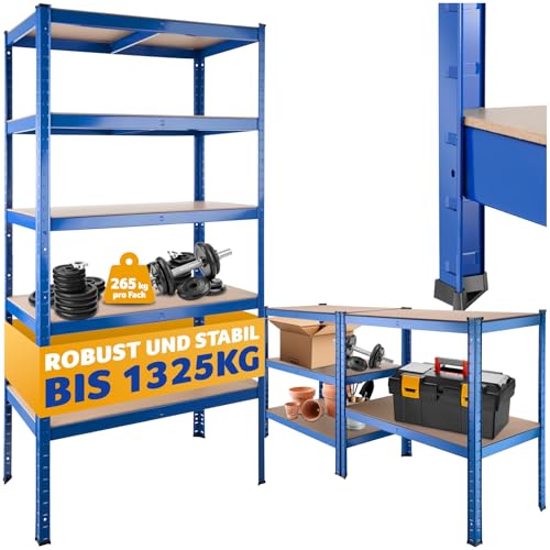 tectake® Lagerregal, Schwerlastregal, Metallregal zu Werkbank Arbeitstisch umbaubar, Möbel für Werkstatteinrichtung, als Regal Keller, Abstellraum Ordnungssystem - Belastbarkeit 1325 kg von tectake