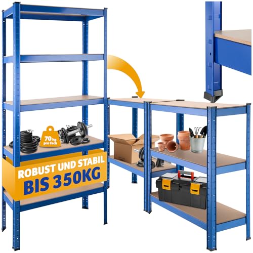 tectake® Lagerregal, Schwerlastregal, Metallregal zu Werkbank Arbeitstisch umbaubar, Möbel für Werkstatteinrichtung, als Regal Keller, Abstellraum Ordnungssystem - Belastbarkeit 350 kg von tectake