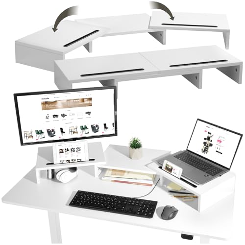 tectake® Monitorständer weiß, Monitor Ständer, Monitor Erhöhung, Bildschirmerhöhung, Schreibtisch Organizer, Schreibtisch Zubehör, Bürobedarf, PC Zubehör, Büro Gadgets für Arbeitszimmer, Home Office von tectake