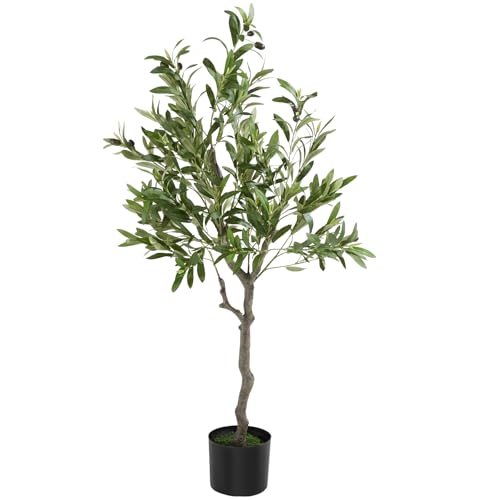 tectake® Olivenbaum künstlich, künstliche Zimmerpflanzen, Kunstblumen wie echt, künstliche Pflanzen, Deko Wohnzimmer, Küche, Badezimmer Deko, Schlafzimmer Deko, Frühlingsdeko, Fake Plant - 120 cm von tectake