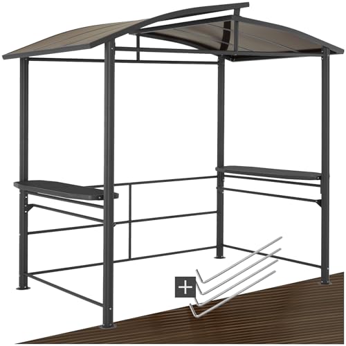 tectake® Outdoor Grillpavillon, Überdachung für Grill, Metall Pavillon für Outdoorküche auf Balkon, Garten oder Terrasse, Sichtschutz, Terrassenüberdachung, Gartenpavillon 240 x 150 x 234 - grau von tectake