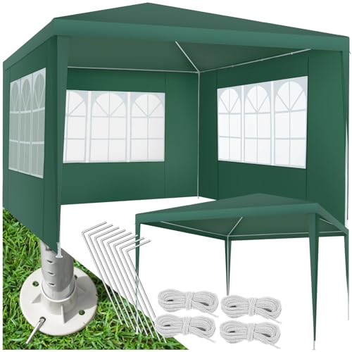 tectake® Pavillon 3x3 m, Zelt groß, wasserdicht, für Garten und Camping, Gartenpavillon, Partyzelt, Event Shelter, Festzelt, Gartenpavillon 3x3 m mit 3 Seitenwänden mit Fenstern, inkl. Heringe - grün von tectake