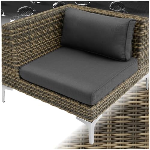 tectake® Poly Rattan Aluminium Balkon Lounge Set, Einzelelemente, individuell zusammenstellbar mit verschiedenen Modulen, Gartenmöbel, Balkonmöbel, wetterfest, mit Polster - Ecksessel rechts von tectake