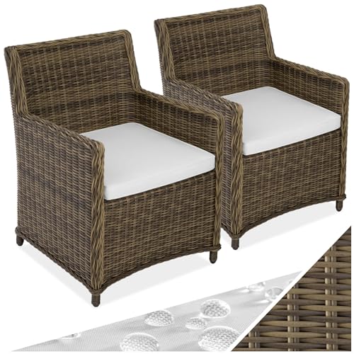 tectake® Poly Rattan Geflecht Korbsessel, 2er Stühle Set, Gartenstühle, Balkonmöbel wetterfest, bis 120 kg belastbar, 60,5 x 60,5 x 85 cm, Outdoor Sessel für Garten Balkon Terrasse - braun von tectake