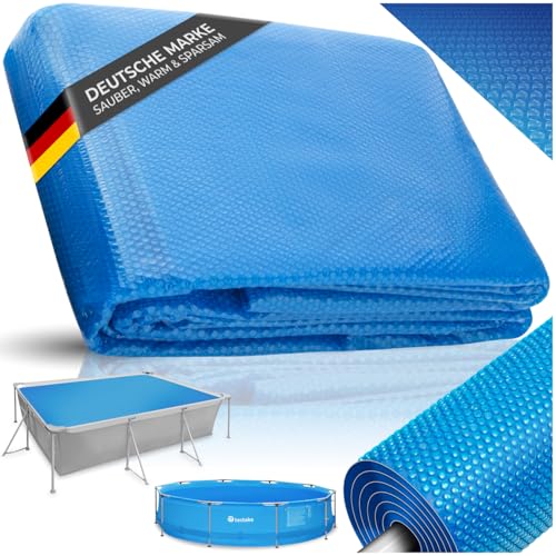 tectake® Poolabdeckung rechteckig, Solarplane Pool rechteckig, Poolzubehör Abdeckplane für Aufstellpool, Pool Garten, Pool Abdeckung mit Noppenfolie als Solar Poolheizung - 2,74x5,49 m von tectake