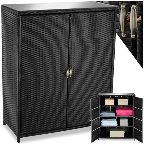 tectake® Rattan Gartenschrank, Outdoor Schrank Spind, Auflagenbox oder Kissenbox, mit Einlegeböden, Terrassenschrank Kommode für Outdoorküche, Geräteschrank Balkon, Aufbewahrungsschrank Garten von tectake