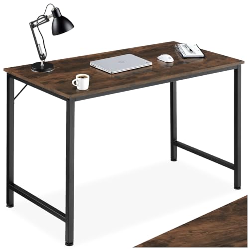 tectake® Schreibtisch, Computertisch, Bürotisch, PC Tisch, Möbel für Arbeitszimmer, Home Office, Büro, Kleiner Schreibtisch, Tischgestell mit Tischplatte - Industrial Dunkelbraun, 120 cm von tectake
