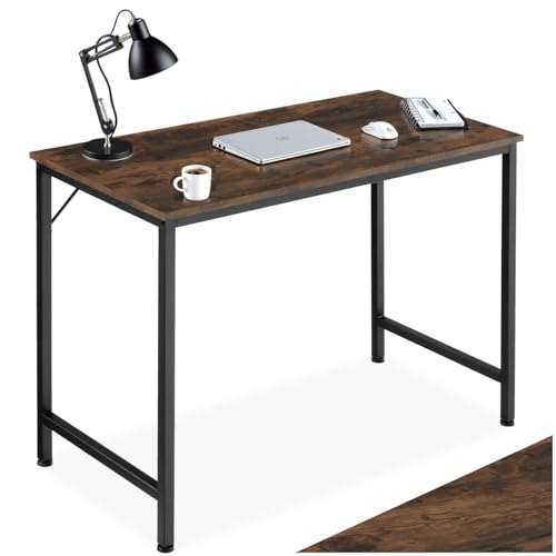 tectake® Schreibtisch, Computertisch, Bürotisch, PC Tisch, Möbel für Arbeitszimmer, Home Office, Büro, Kleiner Schreibtisch, Tischgestell mit Tischplatte - Industrial Holz dunkel, rustikal, 100 cm von tectake