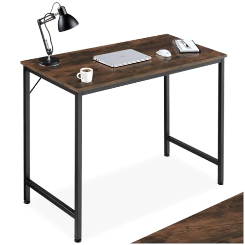 tectake® Schreibtisch, Computertisch, Bürotisch, PC Tisch, Möbel für Arbeitszimmer, Home Office, Büro, Kleiner Schreibtisch, Tischgestell mit Tischplatte - Industrial Holz dunkel, rustikal, 80 cm von tectake