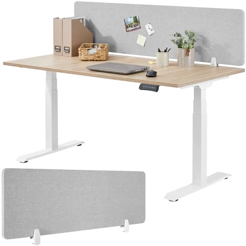 tectake® Schreibtisch Trennwand, Akustik Polster, Tischtrennwand, Sichtschutz Schreibtisch, Schallschutz Büro, Schule oder Home Office, Pinnwand, einfache Montage ohne Bohren, 130 x 40 cm - grau von tectake