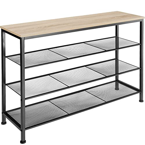 tectake® Schuhregal schmal mit Ablagefläche, Schuhbank 4 Ebenen, 3 Gitterablagen, Schuhregal platzsparend 100 x 30,5 x 72,5 cm, Flur Regal, Schuhschrank, Garderobe (Industrial Holz hell, Eiche Sonoma) von tectake