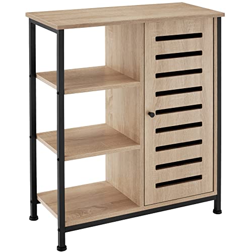 tectake® Sideboard mit 3 Fächern und Schrankfach, 71 x 32 x 82 cm, Industrie-Design, Holz Kommode für Wohnzimmer Flur Küche Bad, Metallgestell (Tür rechts, Industrial Holz hell, Eiche Sonoma) von tectake