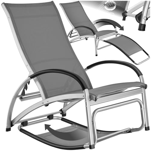 tectake® Sonnenliege Schaukelstuhl, 2 in 1 Liegestuhl, Gartenliege mit 4-Fach Verstellbarer Rückenlehne, Aluminiumgestell, wetterfeste Relaxliege, Liegesessel für Balkon Terrasse Garten, anthrazit von tectake