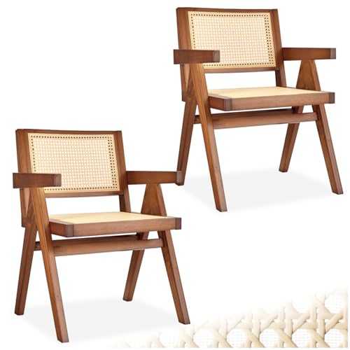tectake® Stühle, Esszimmer Stühle, Korbsessel Wiener Geflecht, Esstisch Stühle, Essstühle, Küchenstühle, Armlehnstuhl, Stühle Esszimmer - Eiche dunkel mit Armlehne, 2er Set von tectake
