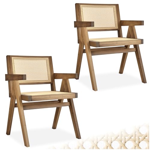 tectake® Stühle, Esszimmer Stühle, Korbsessel Wiener Geflecht, Esstisch Stühle, Essstühle, Küchenstühle, Armlehnstuhl, Stühle Esszimmer - Eiche hell mit Armlehne, 2er Set von tectake