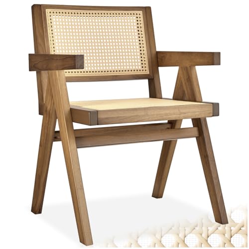 tectake® Stuhl mit Armlehne, Küchenstuhl, Armlehnstuhl, Korbsessel Wiener Geflecht, Dining Chair, Stuhl Esszimmer, Sessel Wohnzimmer, Holzstuhl, Sitzecke Küche - Eiche hell mit Armlehne, 1 Stuhl von tectake