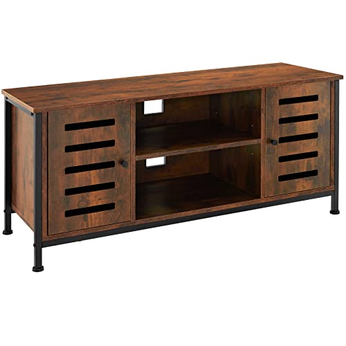 tectake® TV Lowboard für Fernseher bis 55 Zoll, Industrie-Design, 110 x 41,5 x 50,5 cm, Holz Fernsehtisch mit 2 Schränken und Regalebenen, schwarzes Metallgestell (Industrial Dunkelbraun) von tectake