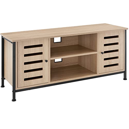 tectake® TV Lowboard für Fernseher bis 55 Zoll, Industrie-Design, 110 x 41,5 x 50,5 cm, Holz Fernsehtisch mit 2 Schränken und Regalebenen, schwarzes Metallgestell (Industrial Holz hell, Eiche Sonoma) von tectake